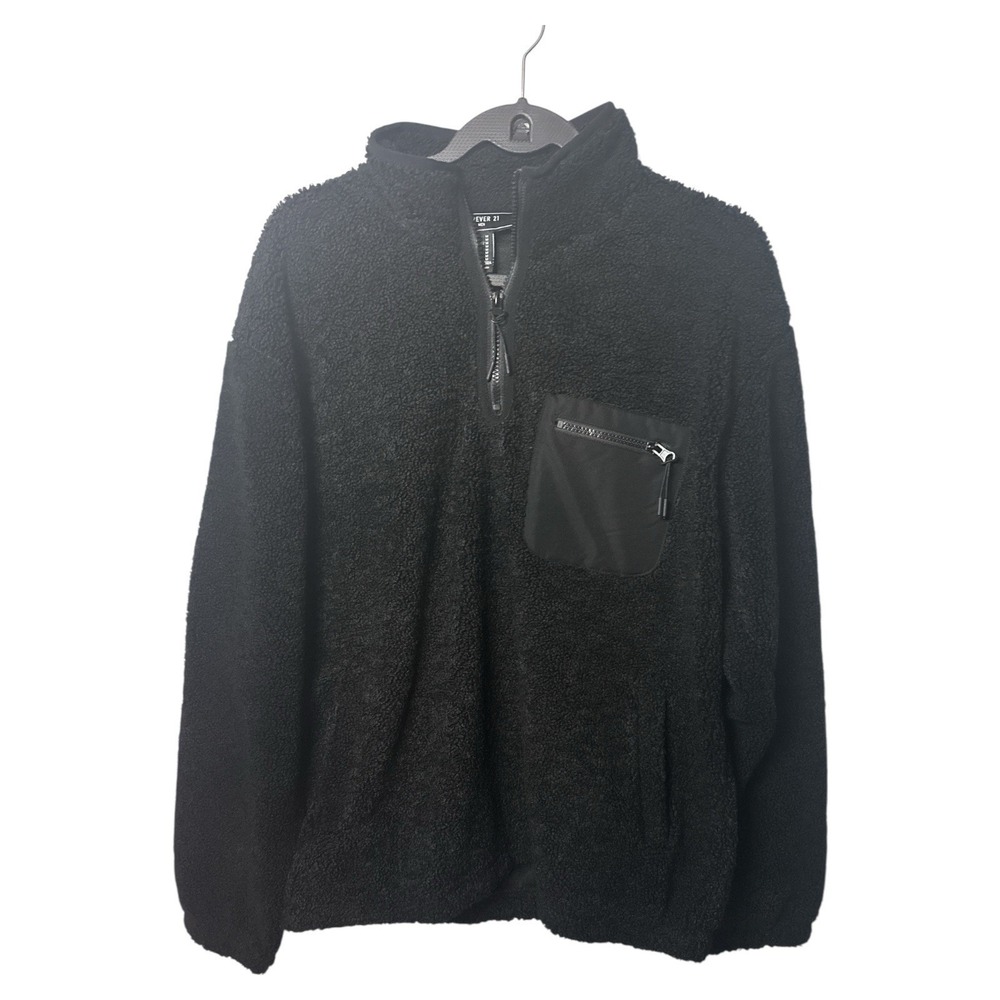 Forever 21‎  Men Black Sherpa Fleece 1/4 Zip Pullover NWT Medium Size